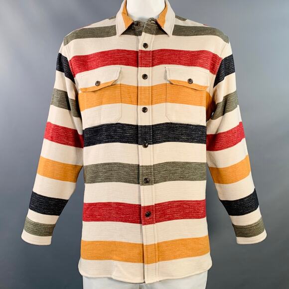 PENDLETON Size L Cream Multi Color Stripe Cotton Oversized Long Sleeve Shirt